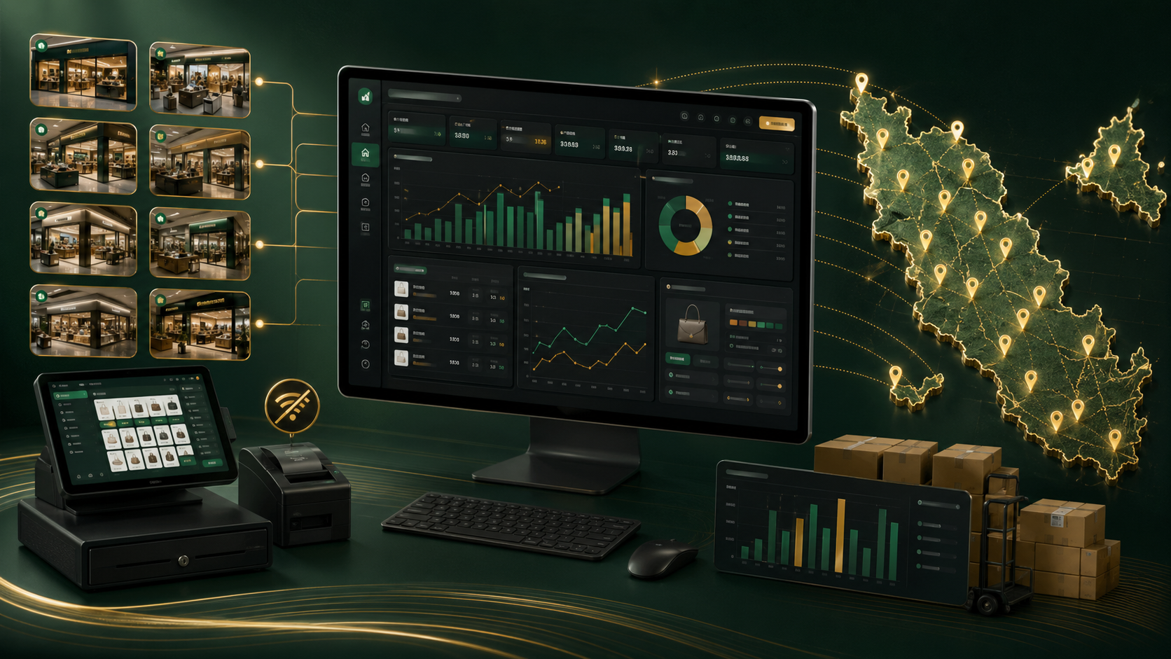 Retail operations management system dashboard with multi-outlet visibility and offline-first POS workflow
