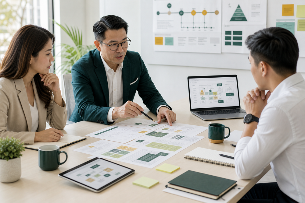 Trendtive Digital corporate IT consultation session reviewing a technology roadmap and vendor options